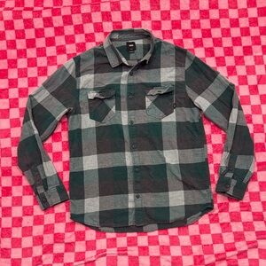 Vans Casual Green and Gray Plaid Long Sleeve Shirt
